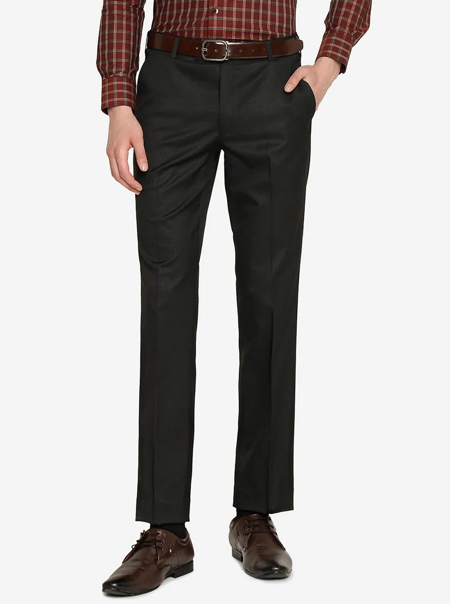 Solid Black Slim Fit Formal Trouser by Greenfibre