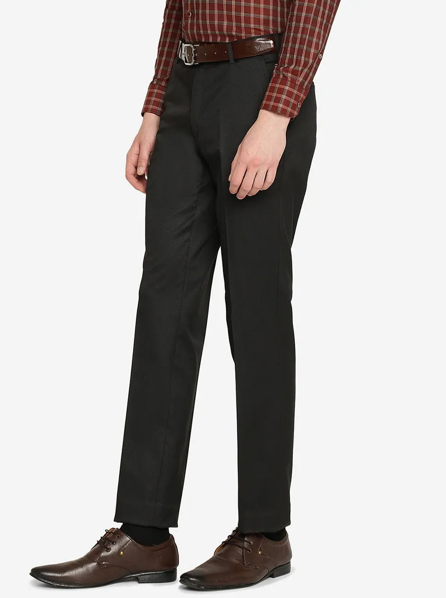 Solid Black Slim Fit Formal Trouser by Greenfibre