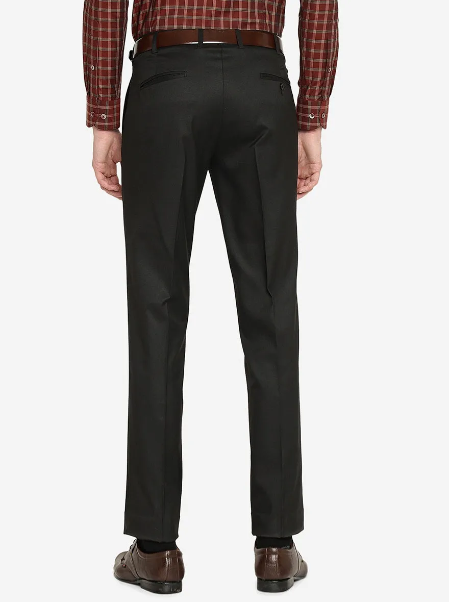 Solid Black Slim Fit Formal Trouser by Greenfibre