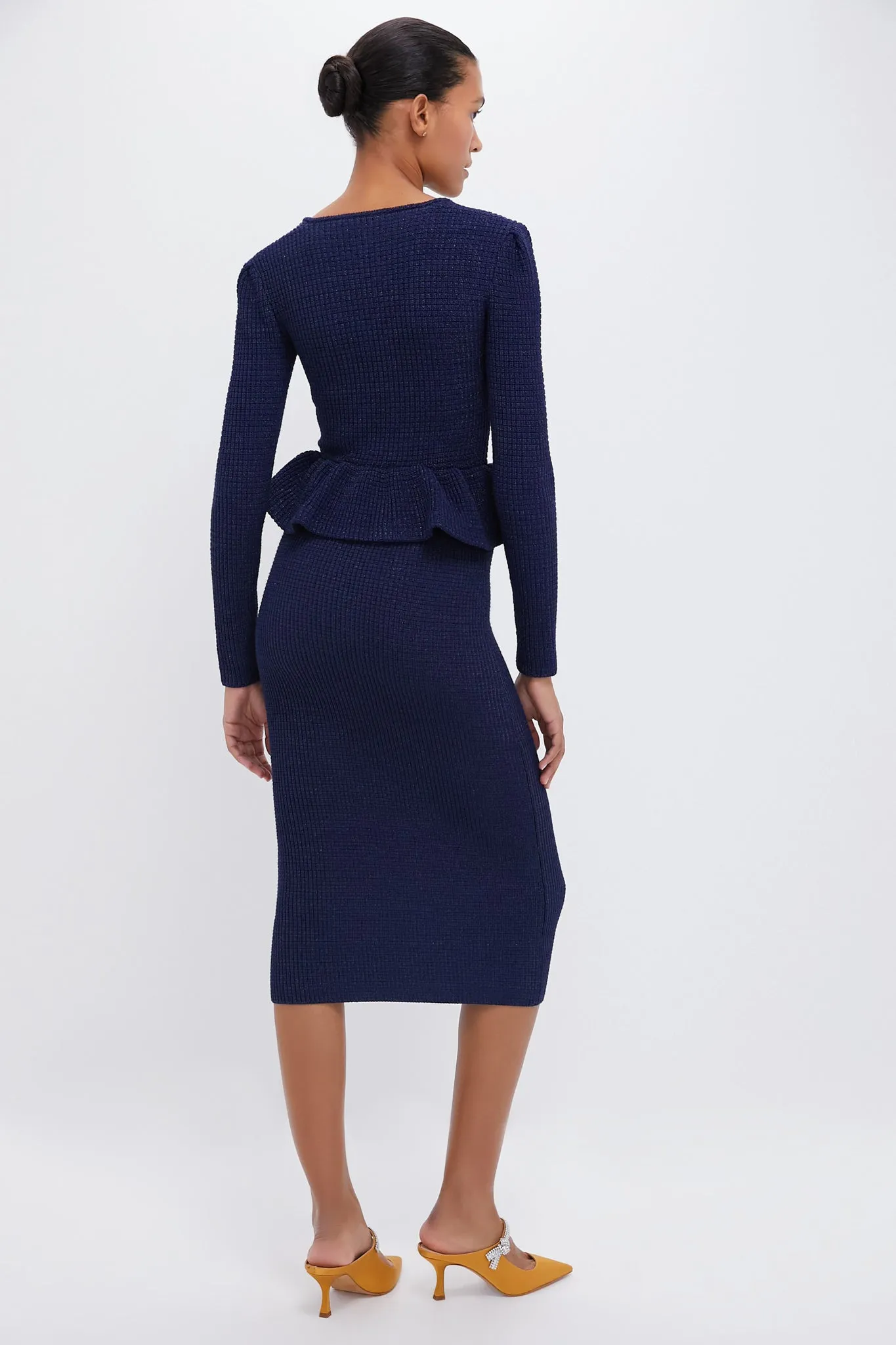 Blue Navy Knit Peplum Midi Dress