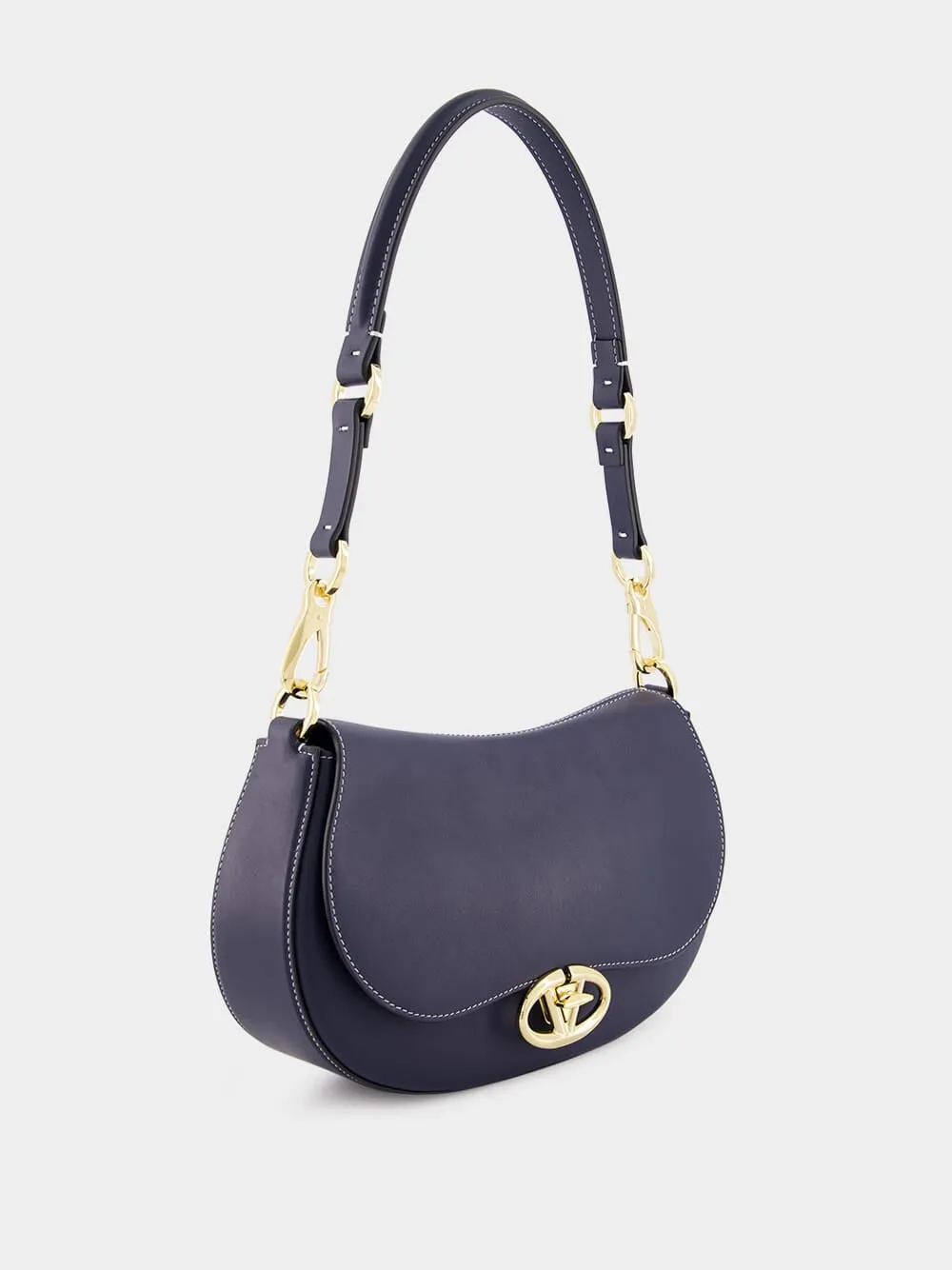 Blue Ohval Small Nappa Leather Shoulder Bag