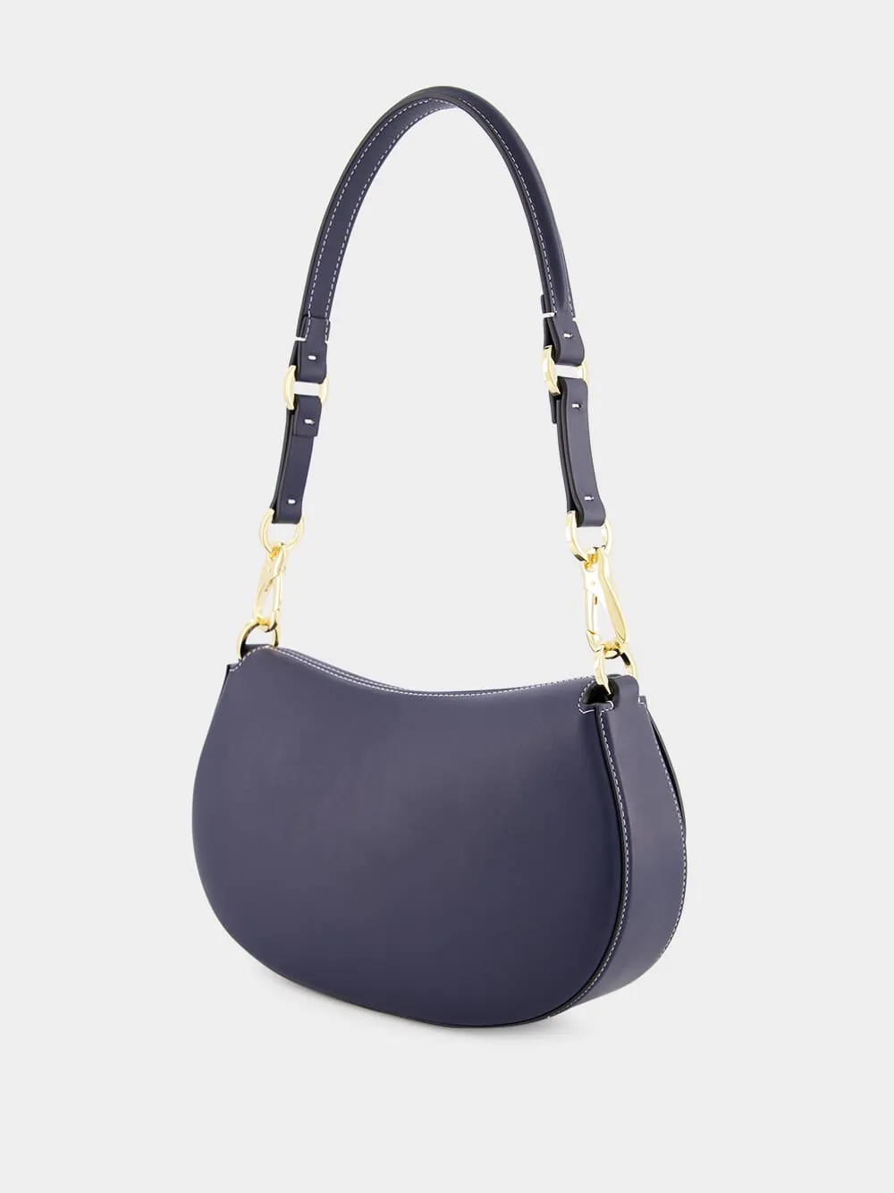 Blue Ohval Small Nappa Leather Shoulder Bag