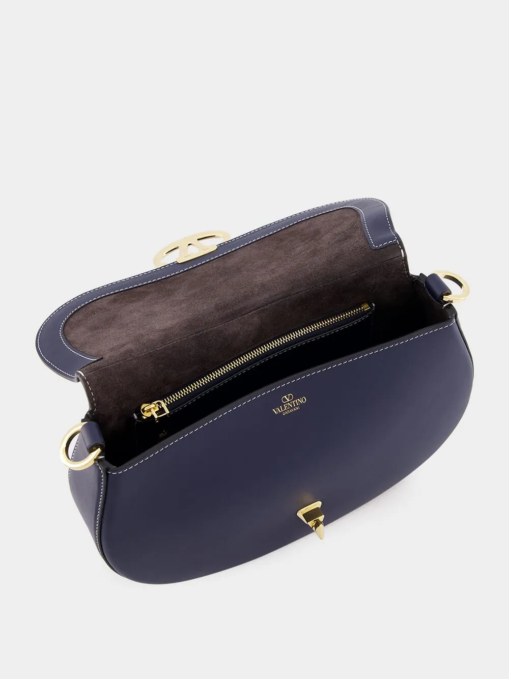 Blue Ohval Small Nappa Leather Shoulder Bag