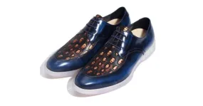 Blue Skulls Embossed Leather Gothic Lace Up Mens Oxfords Dress Shoes