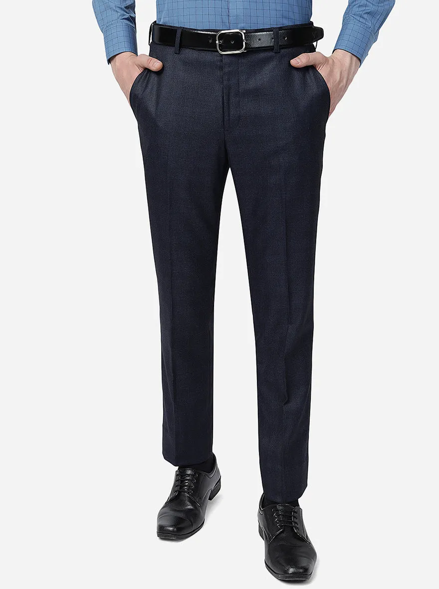 Blue Solid Slim Fit Formal Trouser | Metal