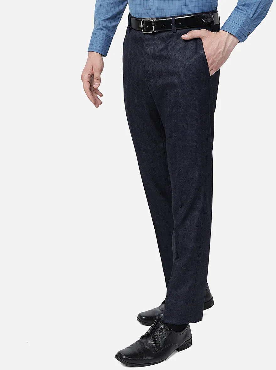 Blue Solid Slim Fit Formal Trouser | Metal