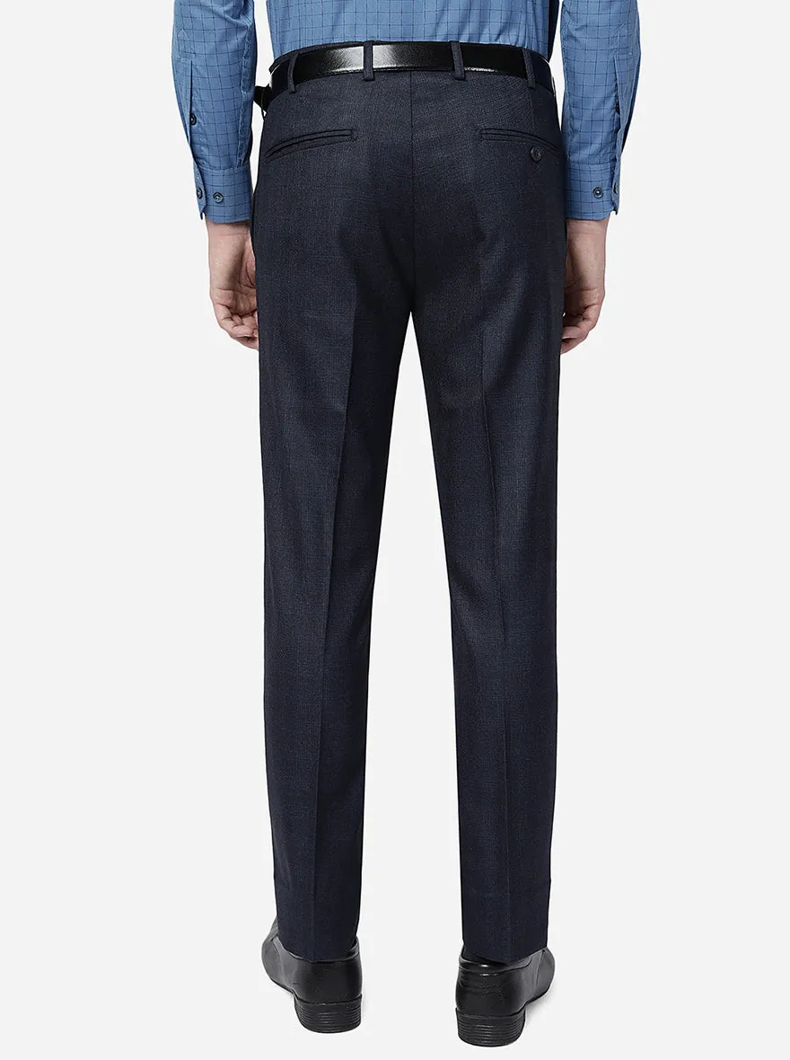 Blue Solid Slim Fit Formal Trouser | Metal