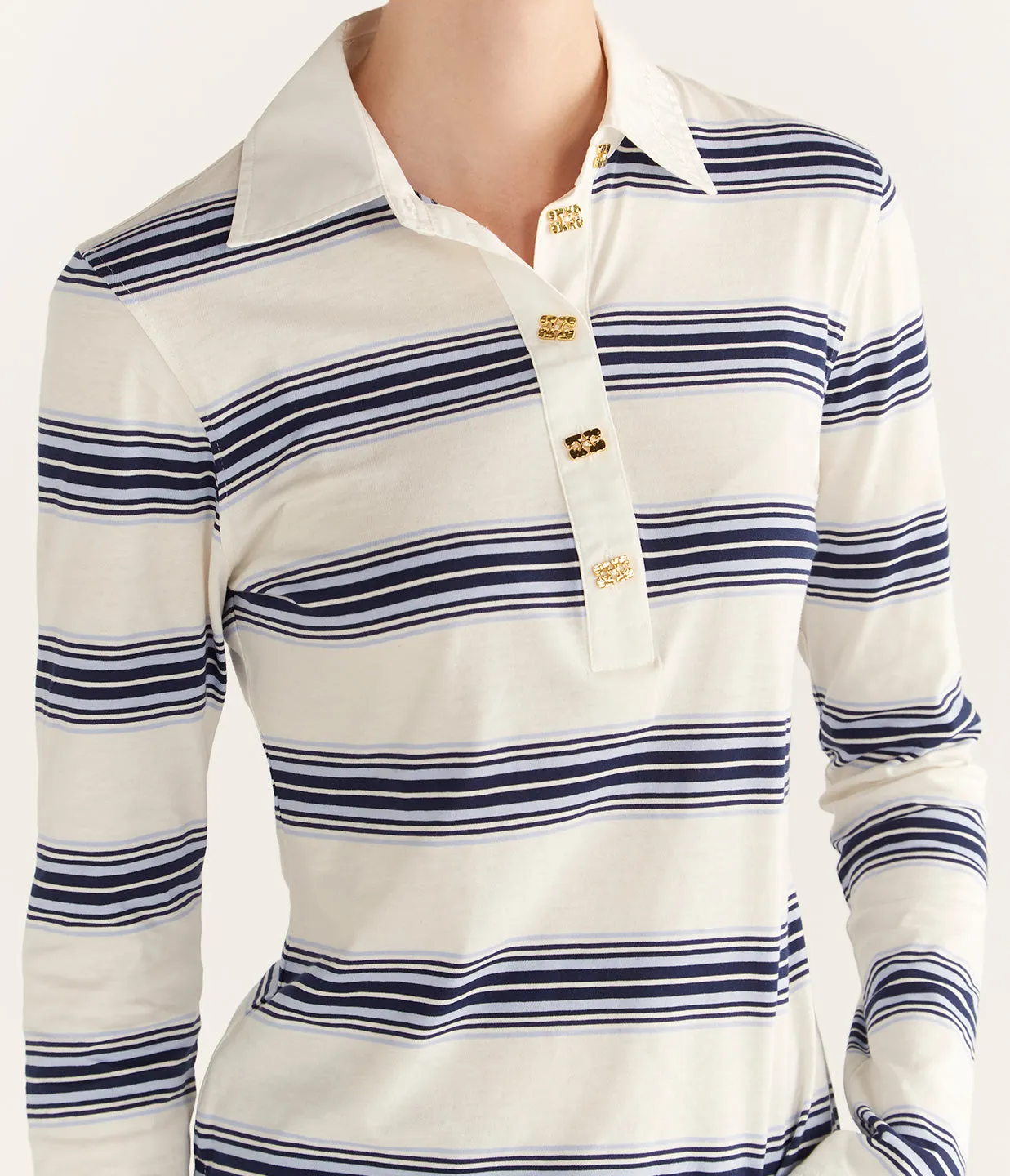 Blue Striped Long Sleeve Polo