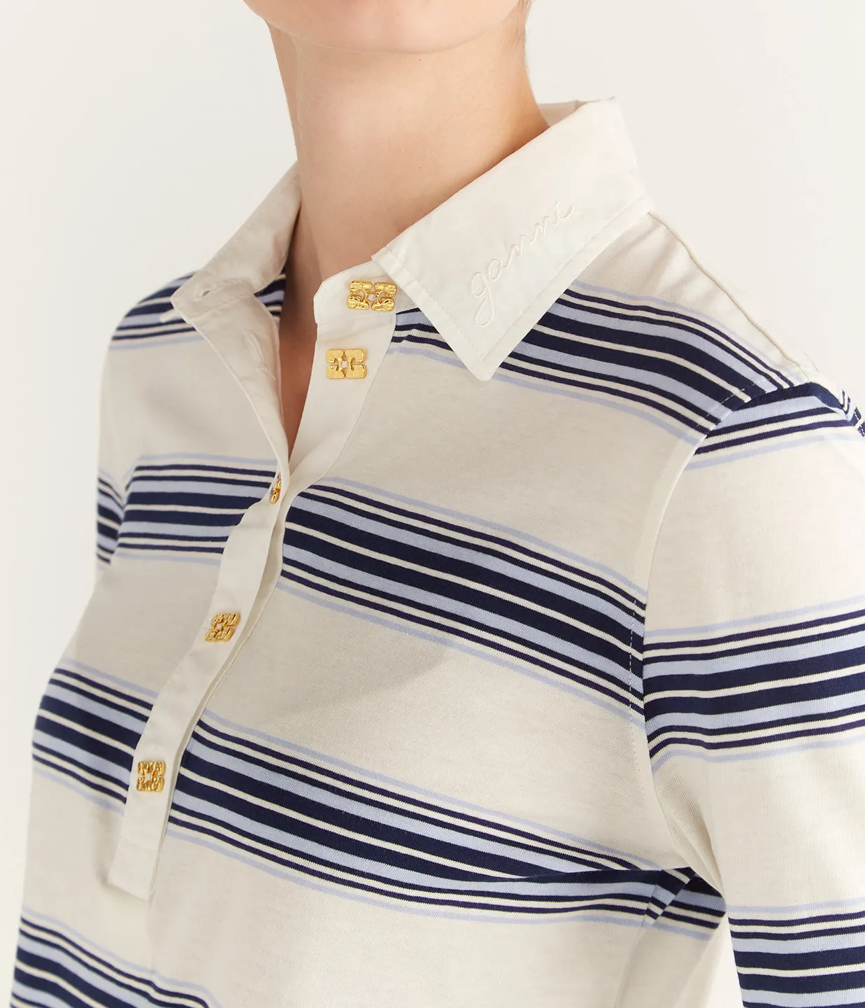 Blue Striped Long Sleeve Polo