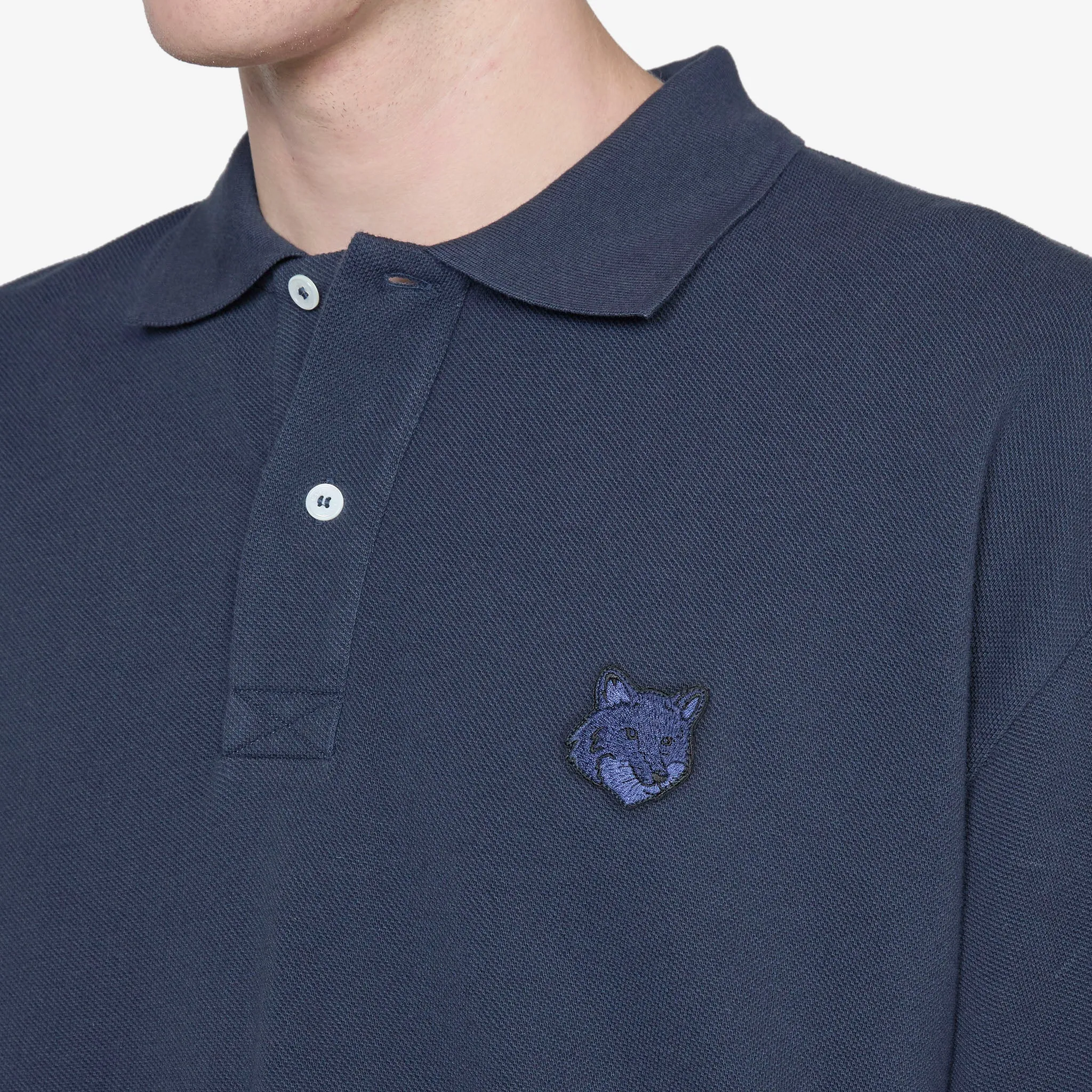 Bold Fox Head Patch Oversize Polo Deep Navy - Rewrite: Large Navy Polo Shirt with Bold Fox Patch