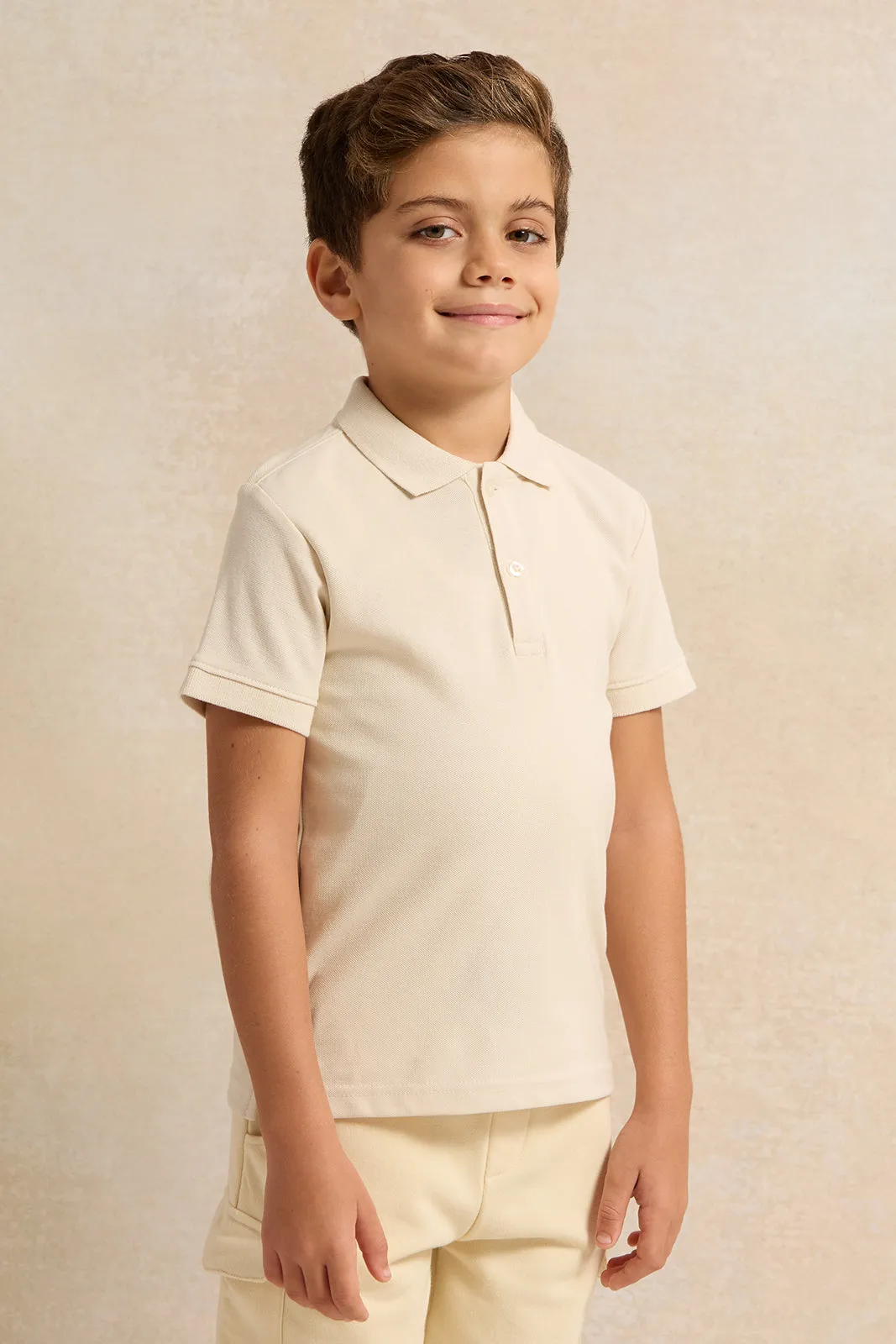 Boys Beige Basic Polo Shirt