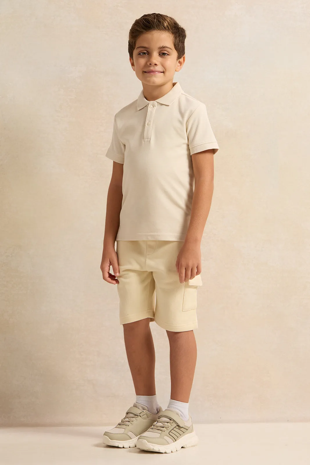 Boys Beige Basic Polo Shirt