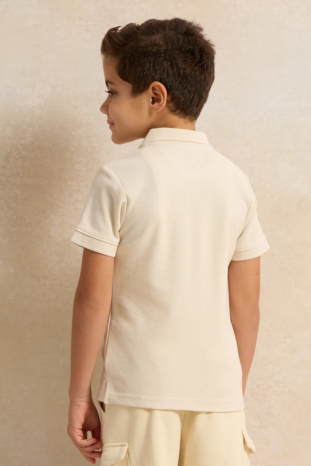 Boys Beige Basic Polo Shirt