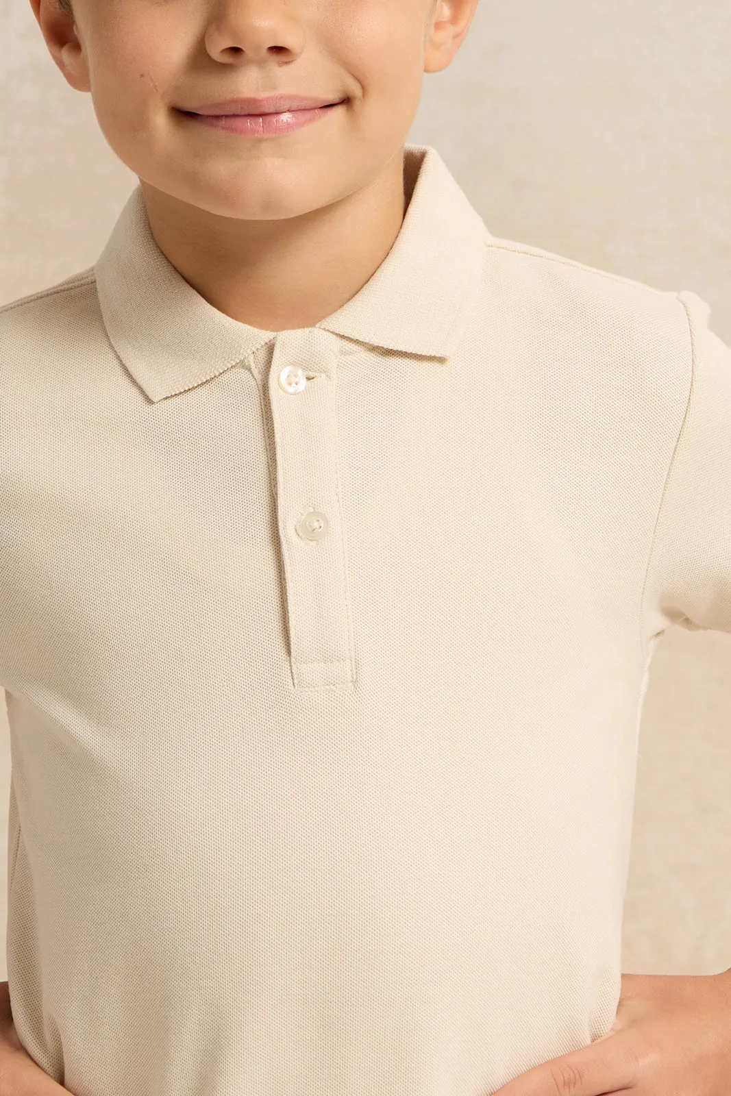 Boys Beige Basic Polo Shirt