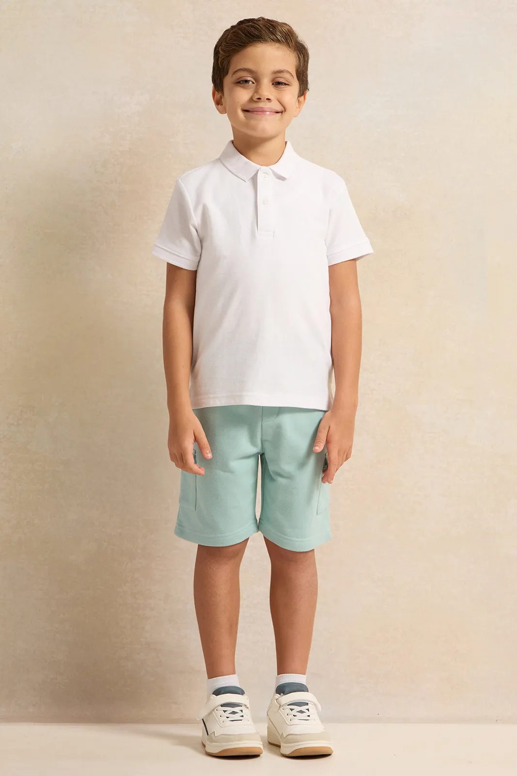 Boys White Basic Polo Shirt