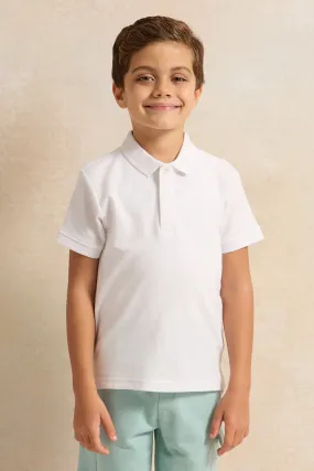 Boys White Basic Polo Shirt