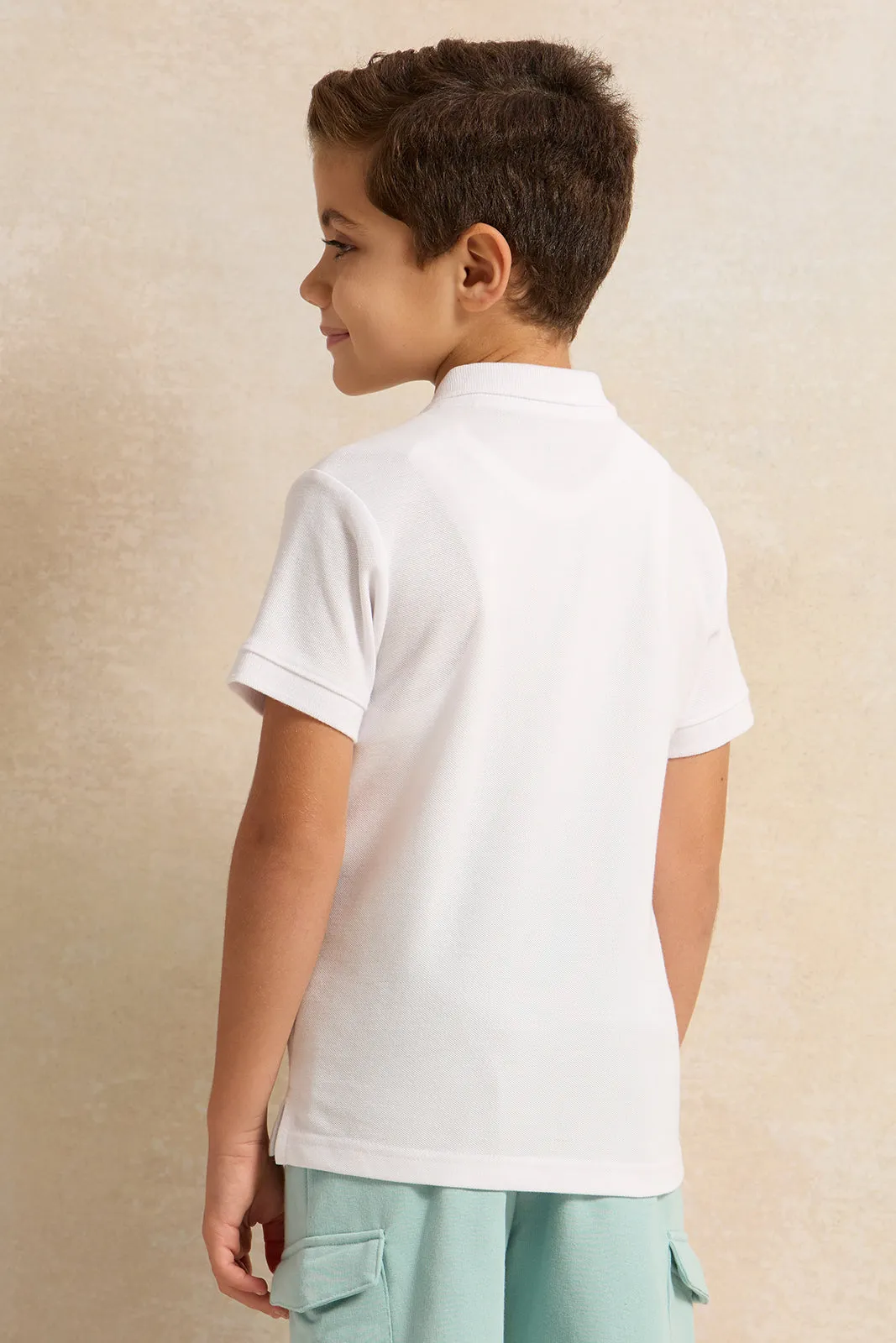 Boys White Basic Polo Shirt