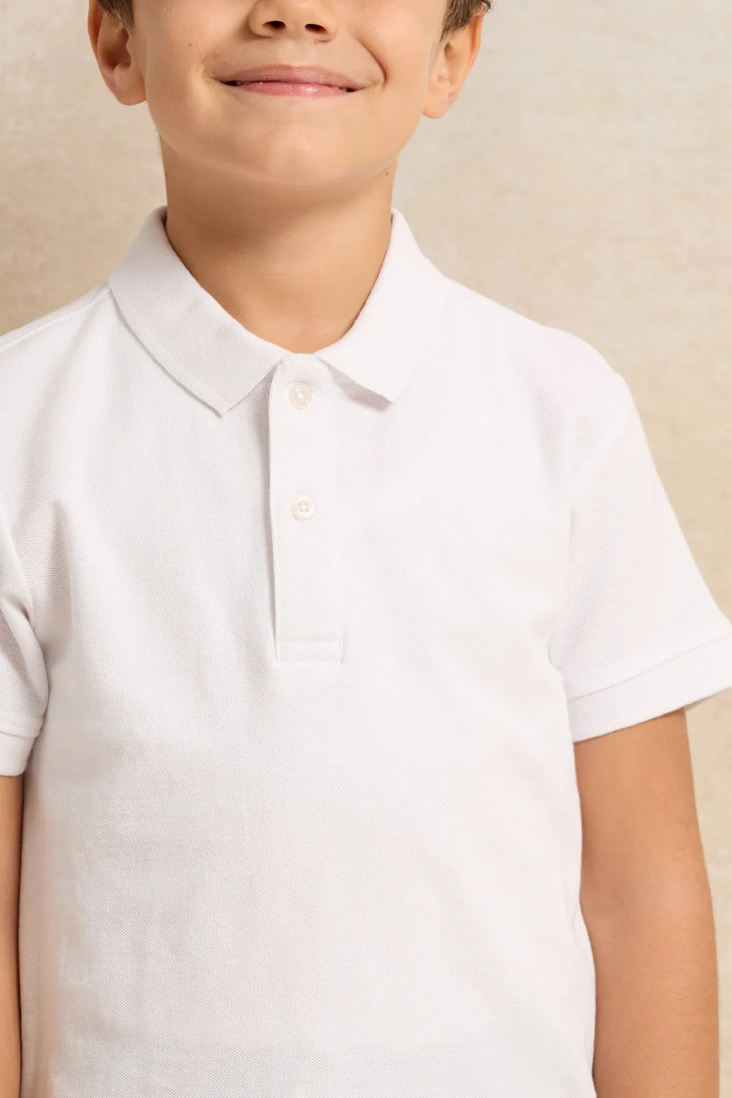 Boys White Basic Polo Shirt