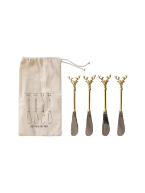 Brass Reindeer Knife Set with Handles - Pack of 4