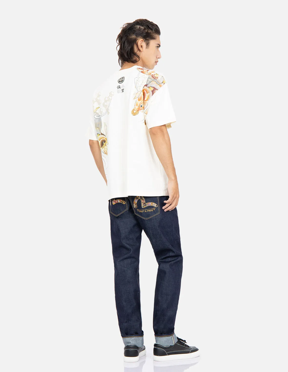 Brocade-pattern Seagull Embroidery Carrot-Fit Jeans #2017