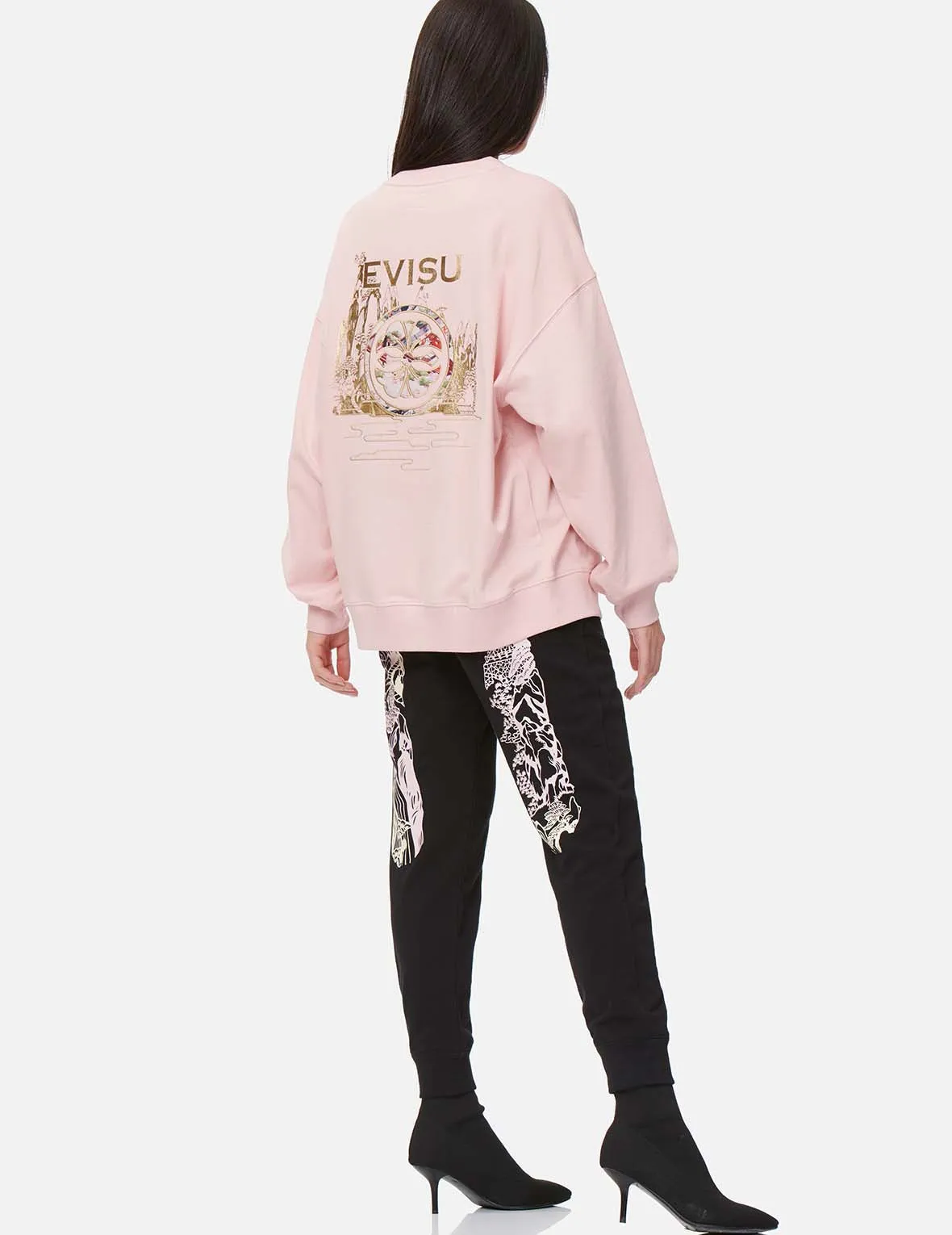 Brocade-patterned Kamon Appliqué Oversized Sweatshirt