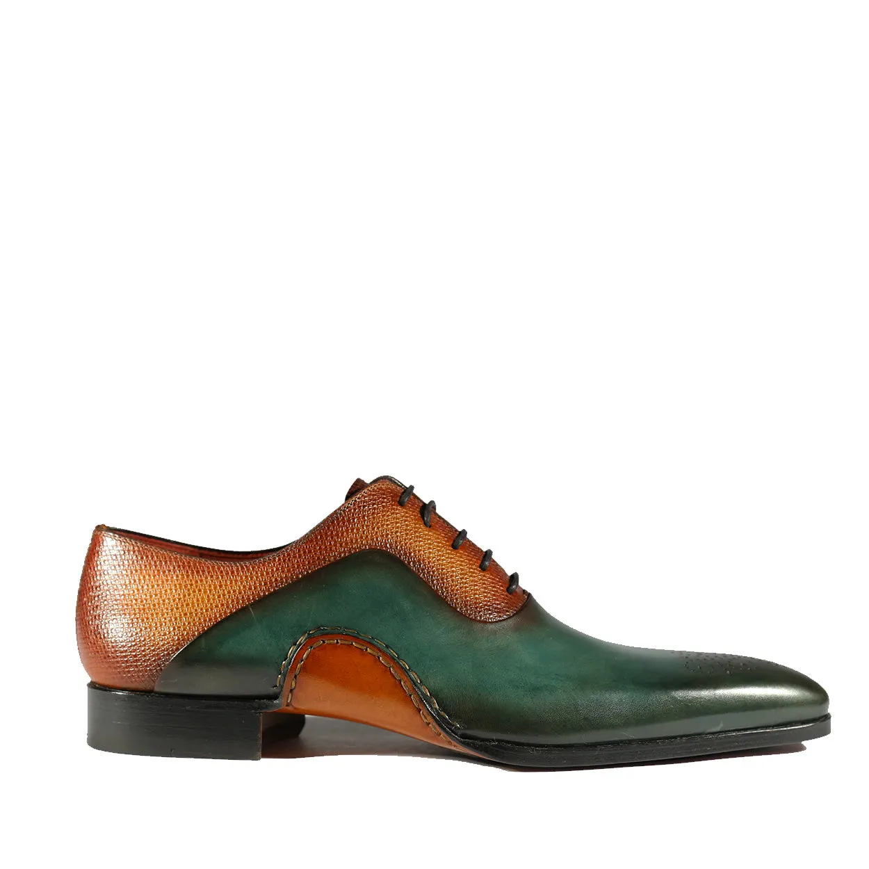 Brown & Green Grabado Print Leather Oxfords by Magnanni