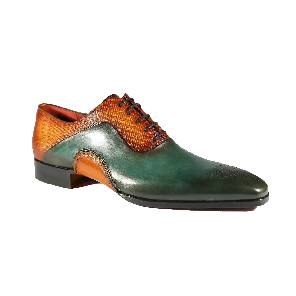 Brown & Green Grabado Print Leather Oxfords by Magnanni