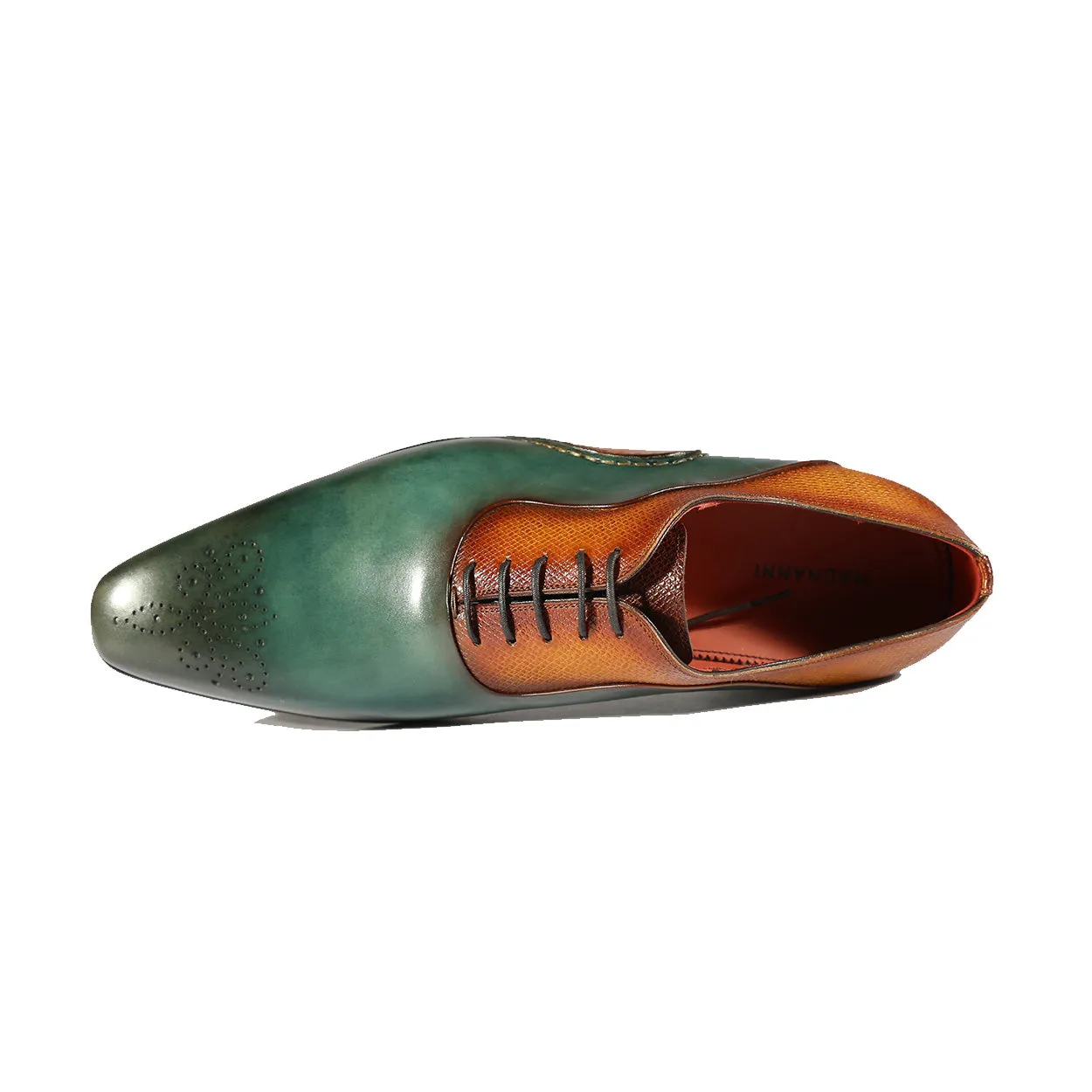 Brown & Green Grabado Print Leather Oxfords by Magnanni