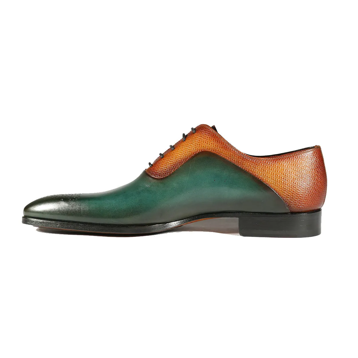 Brown & Green Grabado Print Leather Oxfords by Magnanni