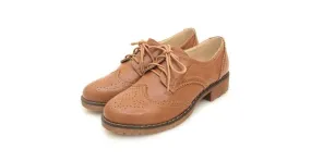 Brown Leather Lace Up Vintage Womens Oxfords Flats Shoes