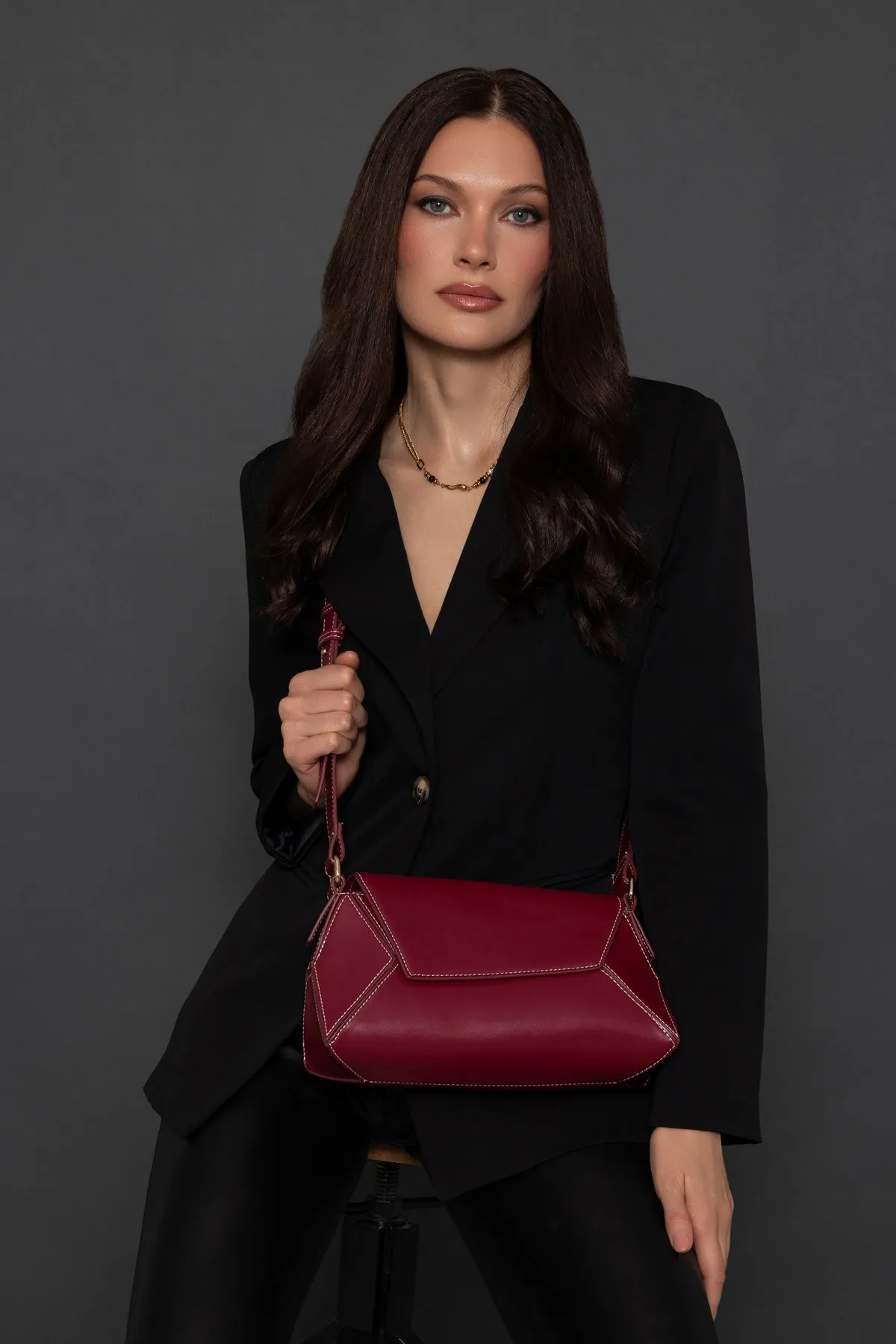 Burgundy Paneled Crossbody Bag