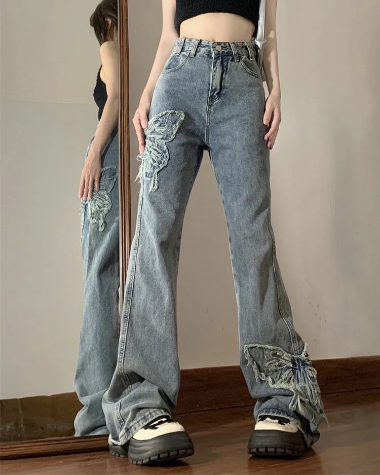 Butterfly Aesthetic Y2K Flare Jeans