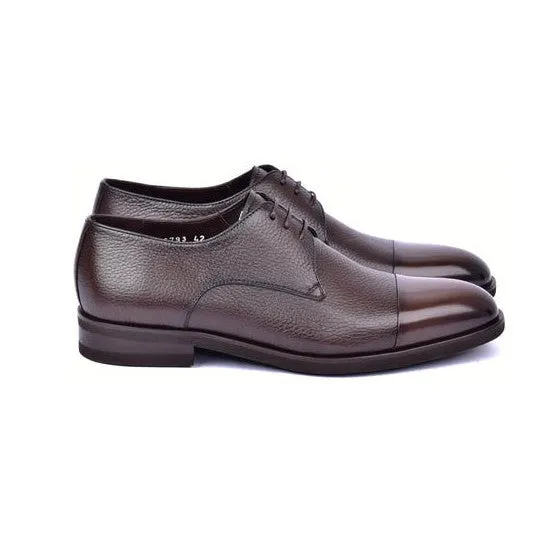 C001106-6793 Brown Deer-Skin Leather Cap-Toe Derby Oxfords for Men