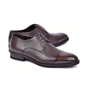 C001106-6793 Brown Deer-Skin Leather Cap-Toe Derby Oxfords for Men