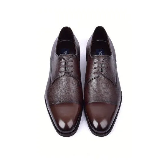 C001106-6793 Brown Deer-Skin Leather Cap-Toe Derby Oxfords for Men