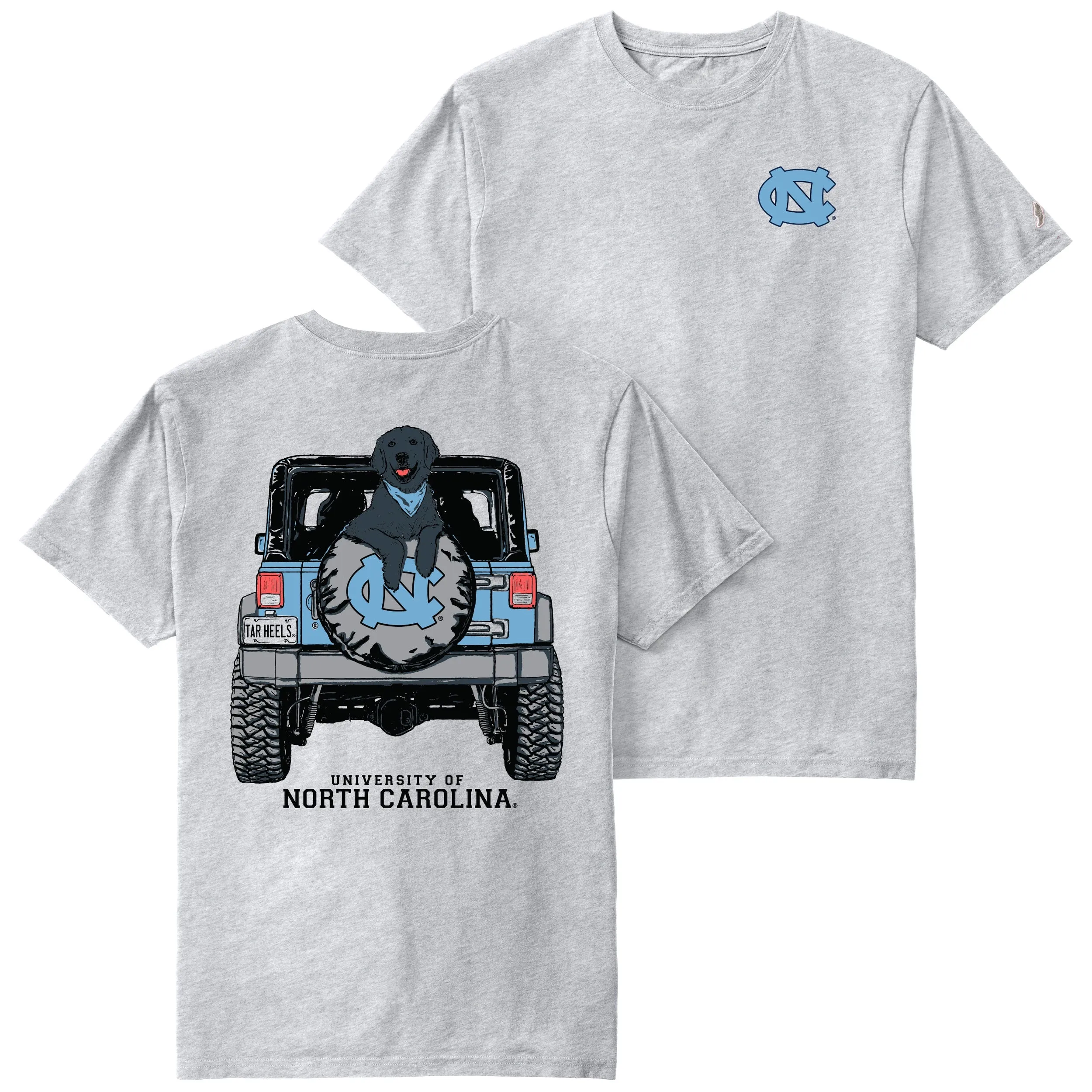 Carolina Tar Heels T-Shirt with Black Dog in Jeep