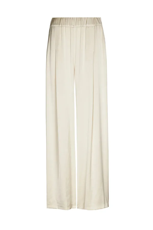 Caroline Biss CHAMPAGNE BEIGE WIDE SHINY TROUSERS