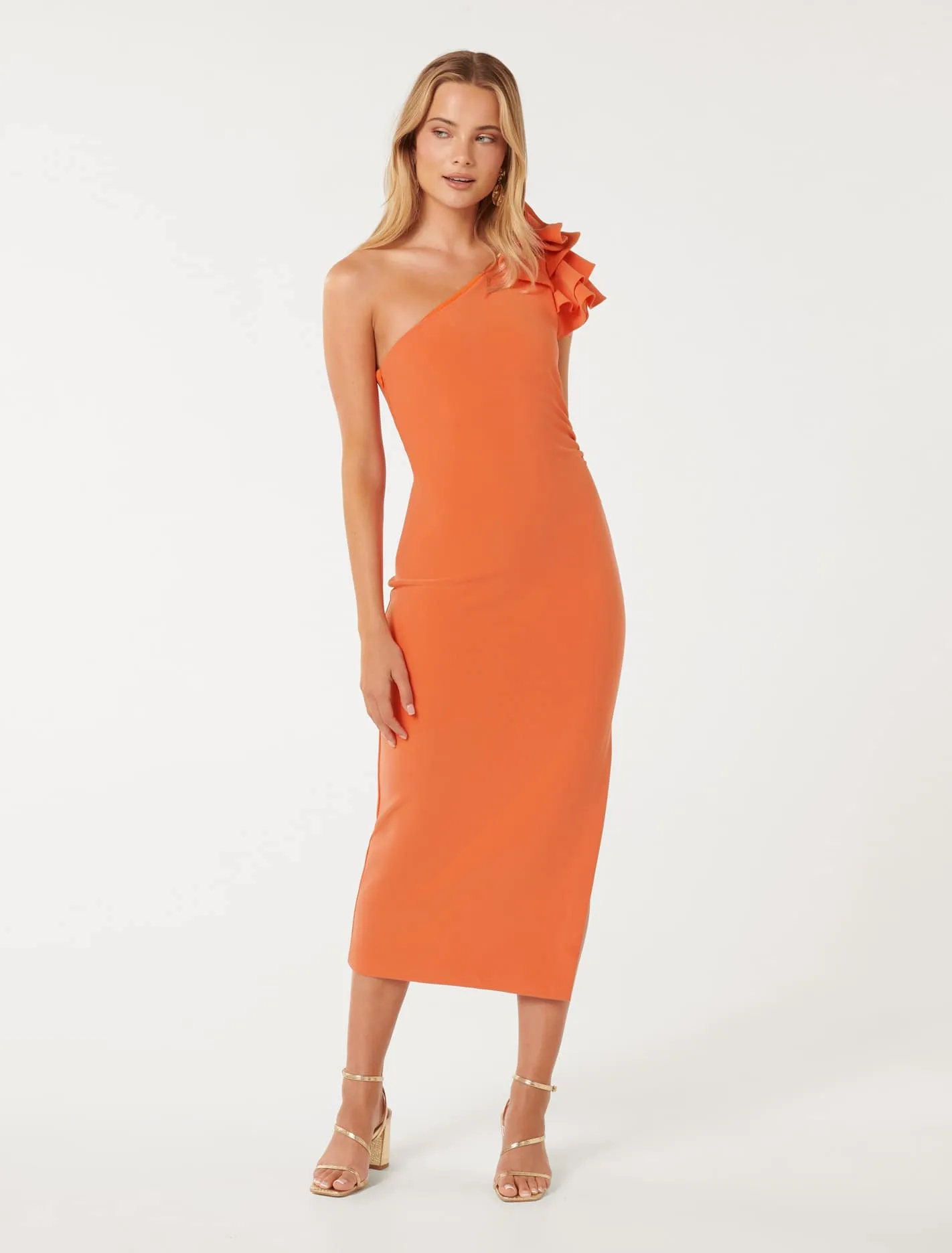 Celeste Ruffle Bodycon Dress with One Shoulder