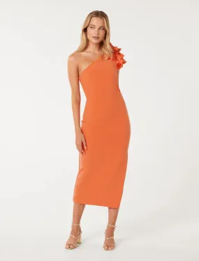 Celeste Ruffle Bodycon Dress with One Shoulder