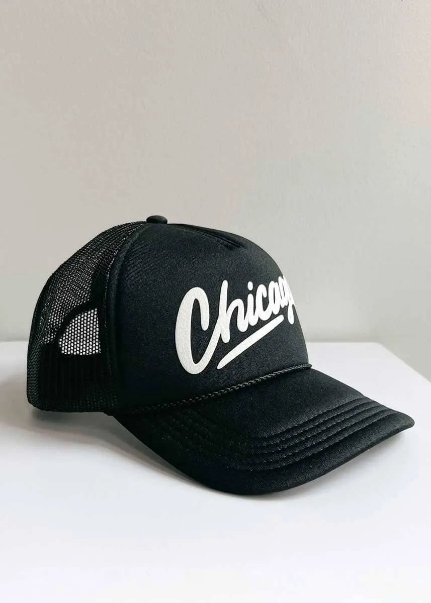 Chicago Script Trucker Hat - Black