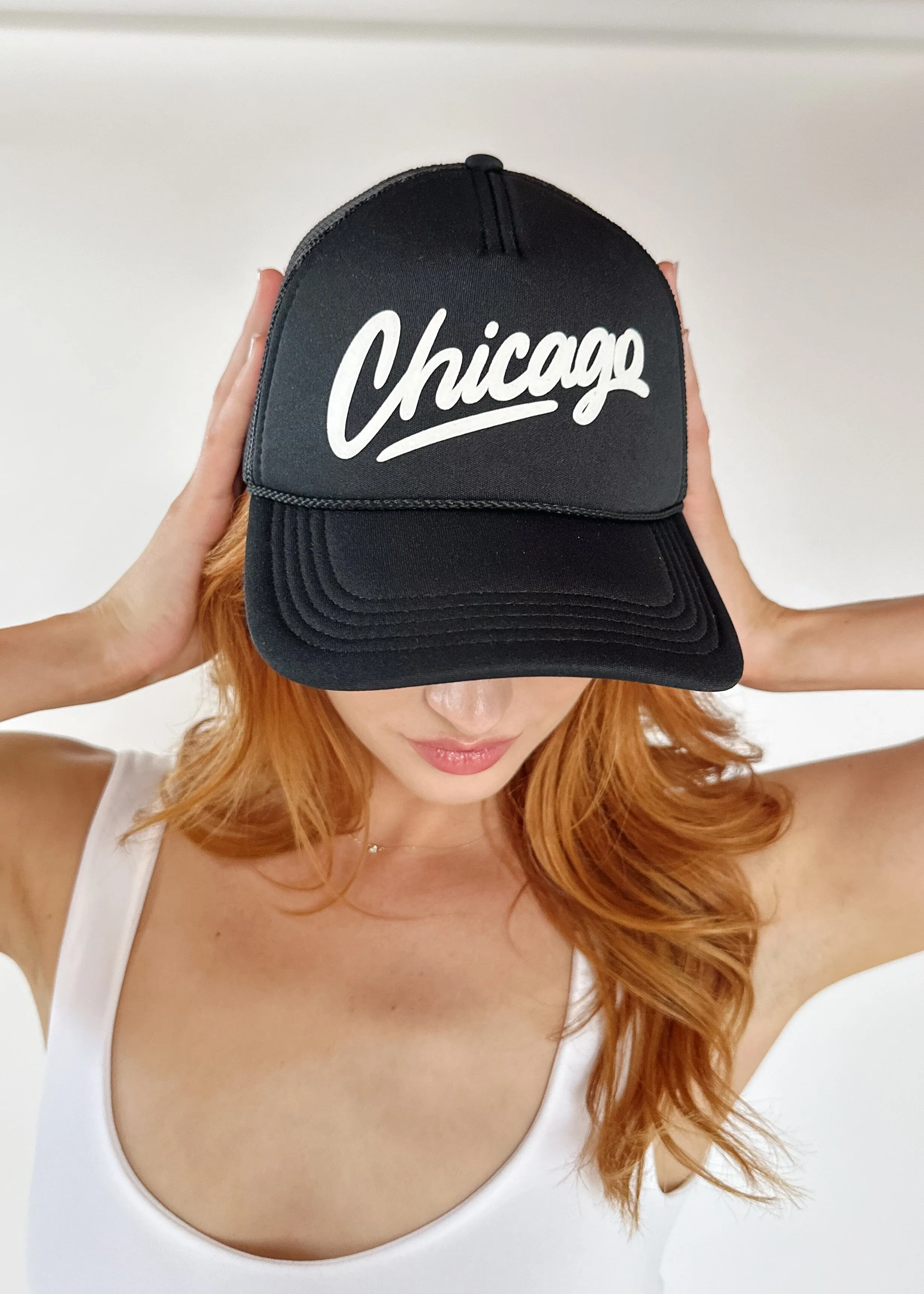 Chicago Script Trucker Hat - Black