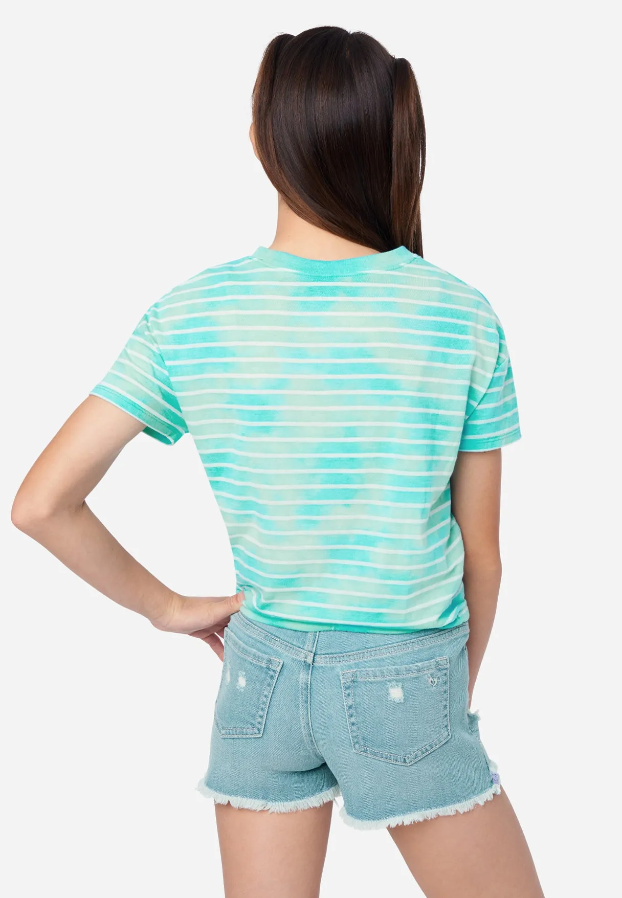 Cinch Bottom Dye Effect Stripe Tee