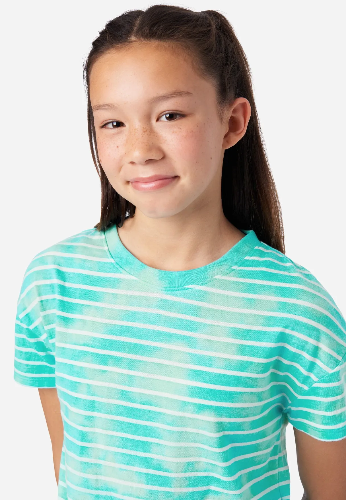 Cinch Bottom Dye Effect Stripe Tee