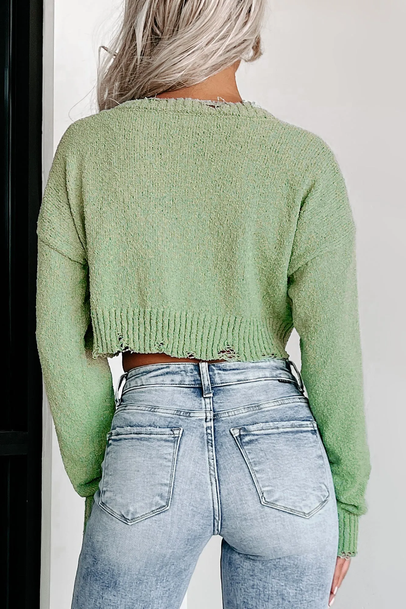 Cool Girl Status Distressed Crop Sweater (Dusty Sage)