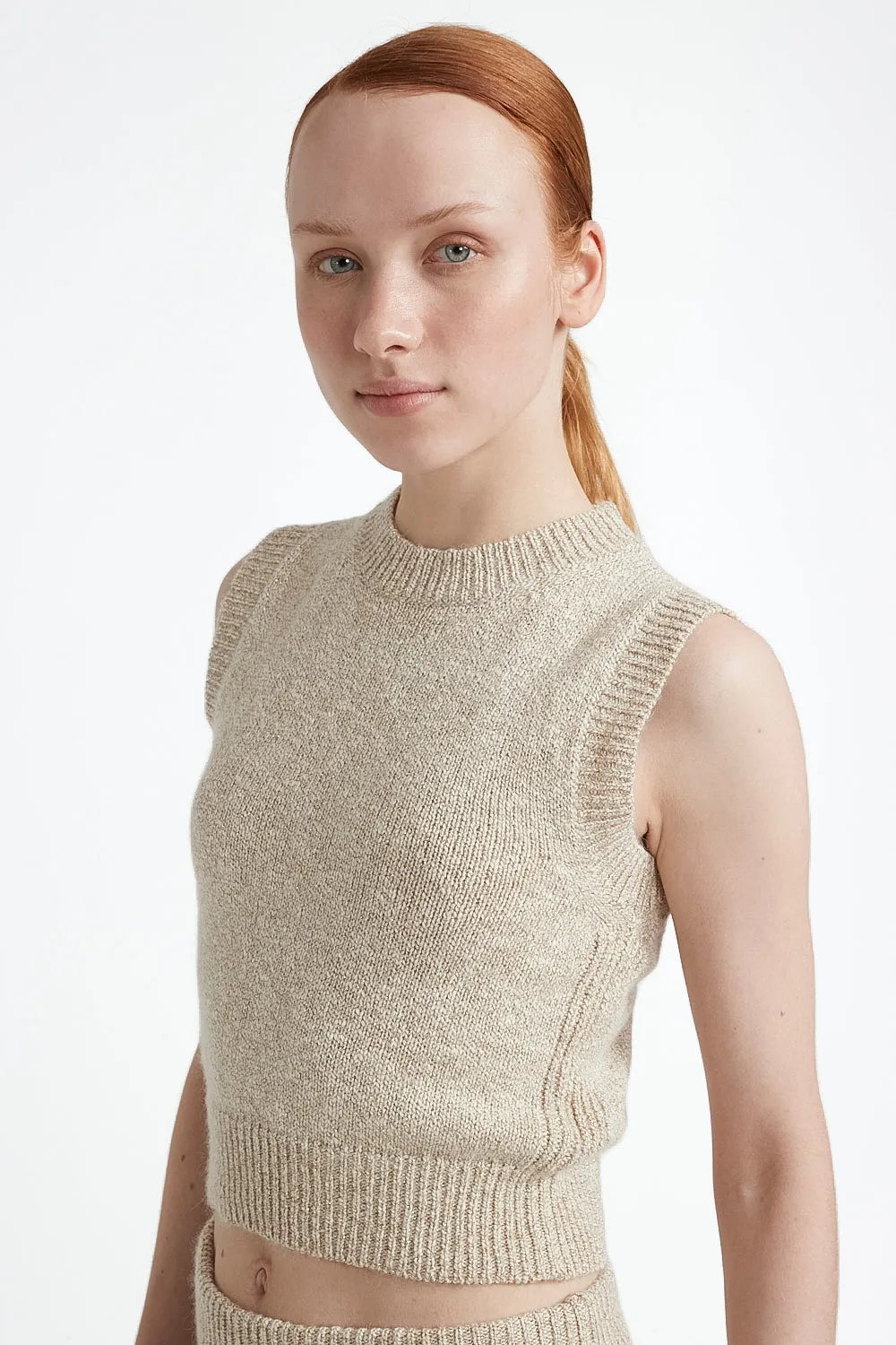 Cotton, alpaca and lurex knit top