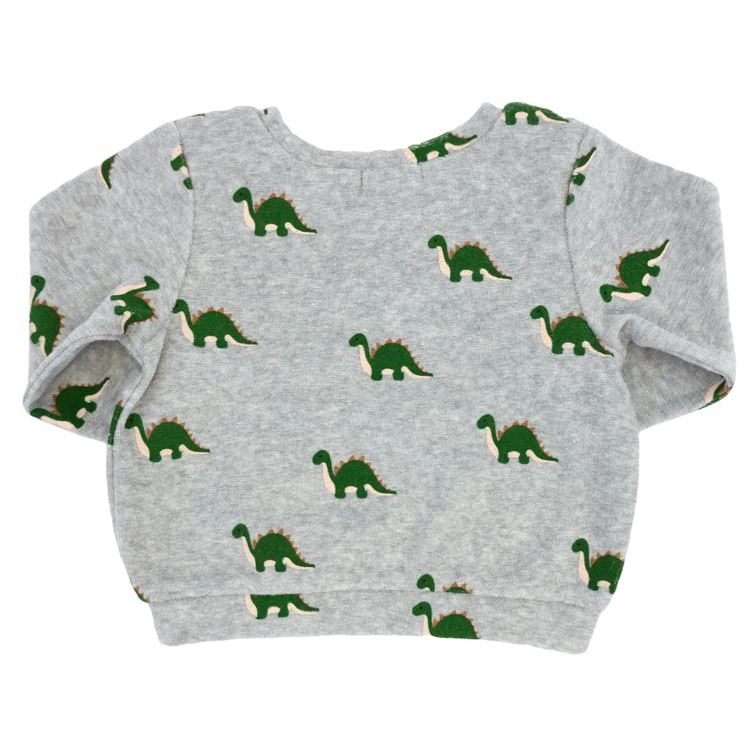 Cotton Terry Dinosaur Print Sweatshirt in Heather Gray