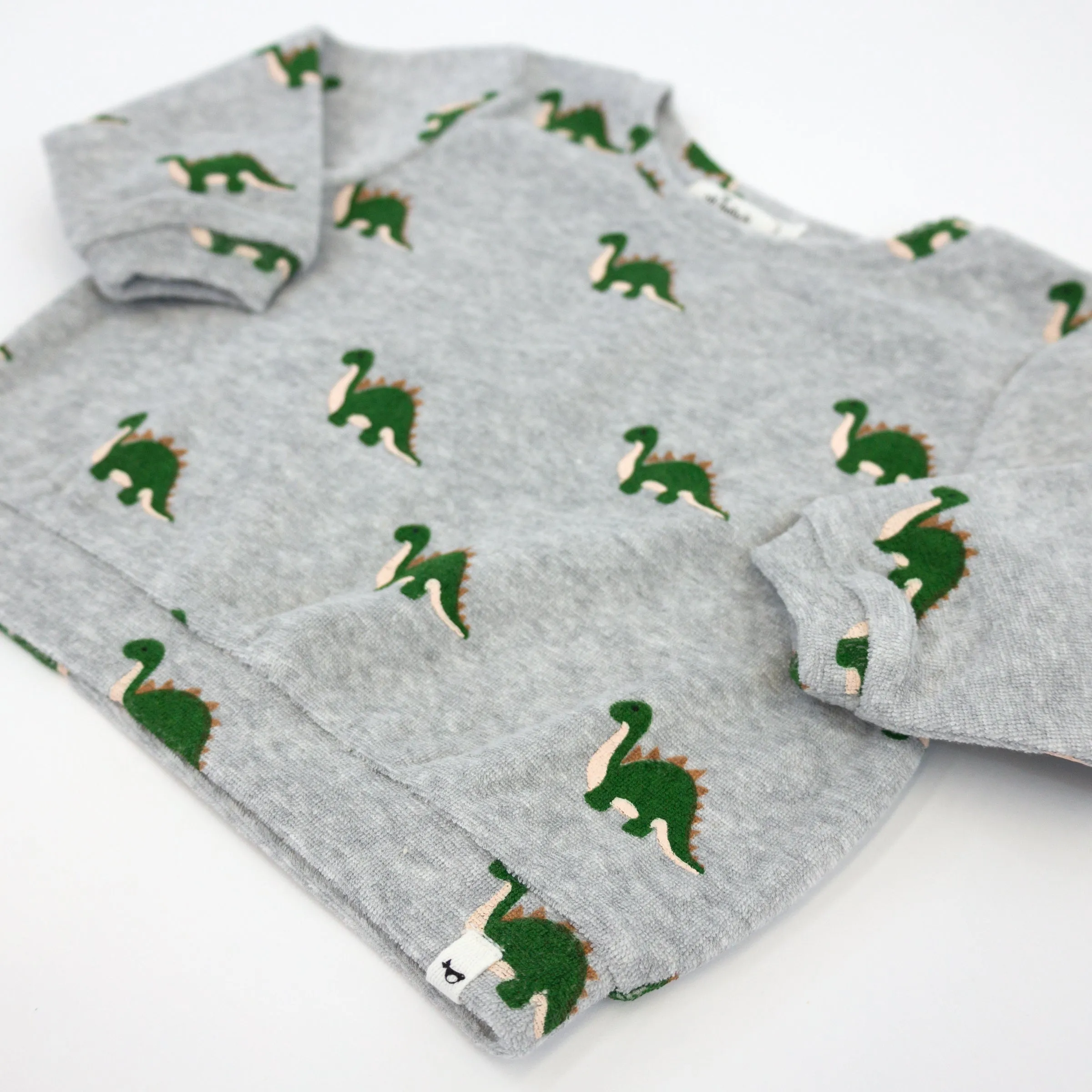 Cotton Terry Dinosaur Print Sweatshirt in Heather Gray