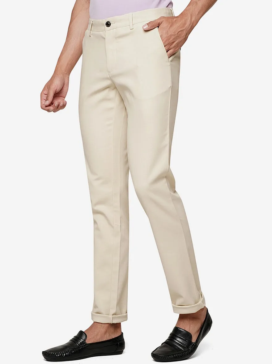 Cream Solid Uno Fit Casual Trouser | JadeBlue