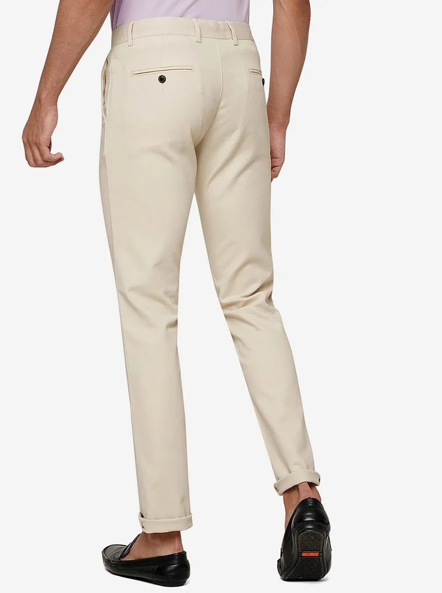 Cream Solid Uno Fit Casual Trouser | JadeBlue