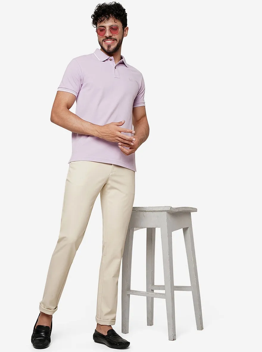 Cream Solid Uno Fit Casual Trouser | JadeBlue